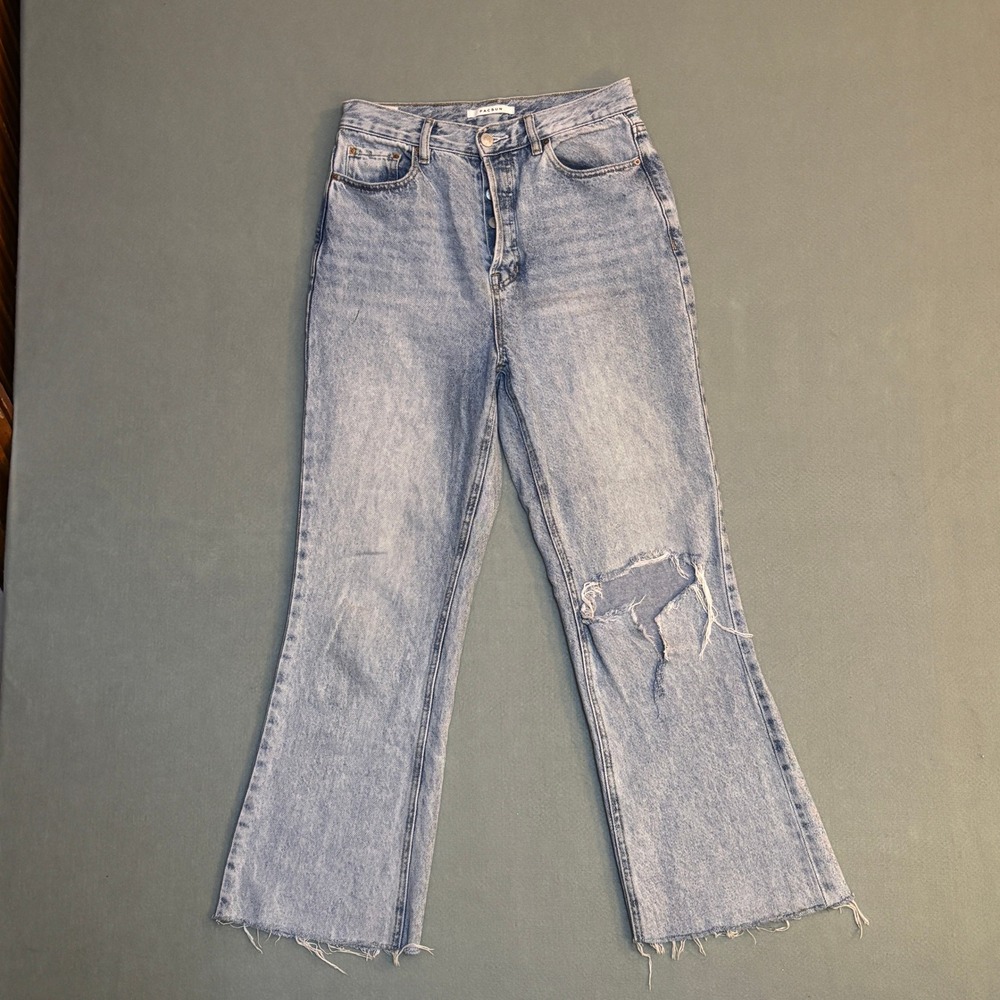 PacSun Womens High Rise Distressed Flare Jeans Light Wash Blue Denim 28 Y2K